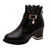 Women's Ladies Boots Fall Winter Vintage Leather Lace Short Shoes Women Fashion Lace Trim Mid Heeled Boot