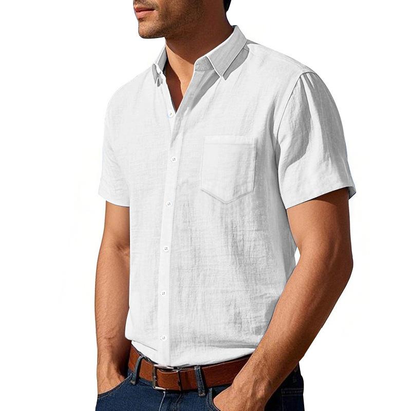 Men's Linen Relaxed Fit Casual Henley Collar Short-Sleeved Shirt