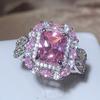 Sparkling Pink Zircon Collection Square Ring Female  Stamp New Fashion Jewelry Party Birthday Gift