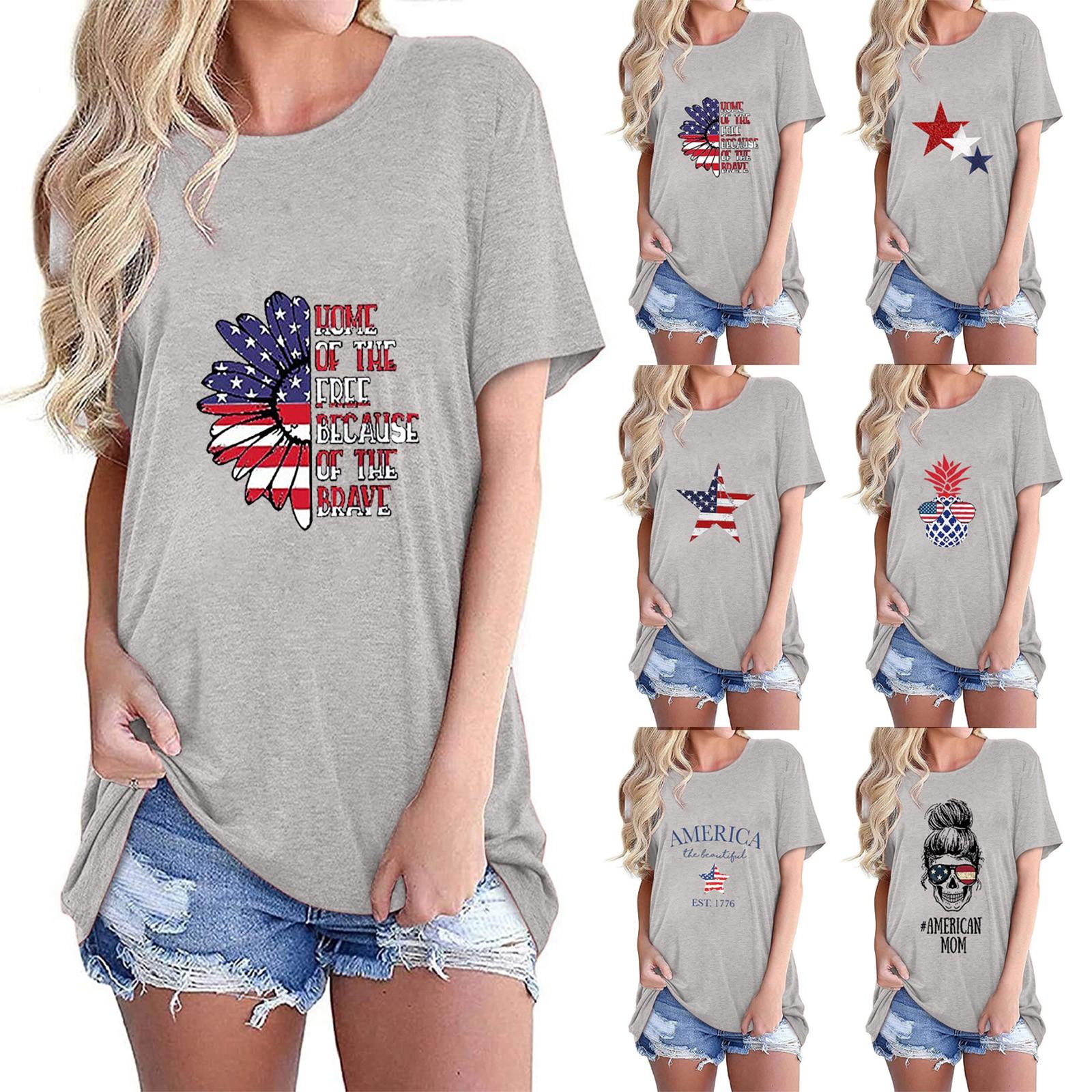 

Folulus Женская повседневная свободная футболка с принтом ко Дню независимости, женская рубашка