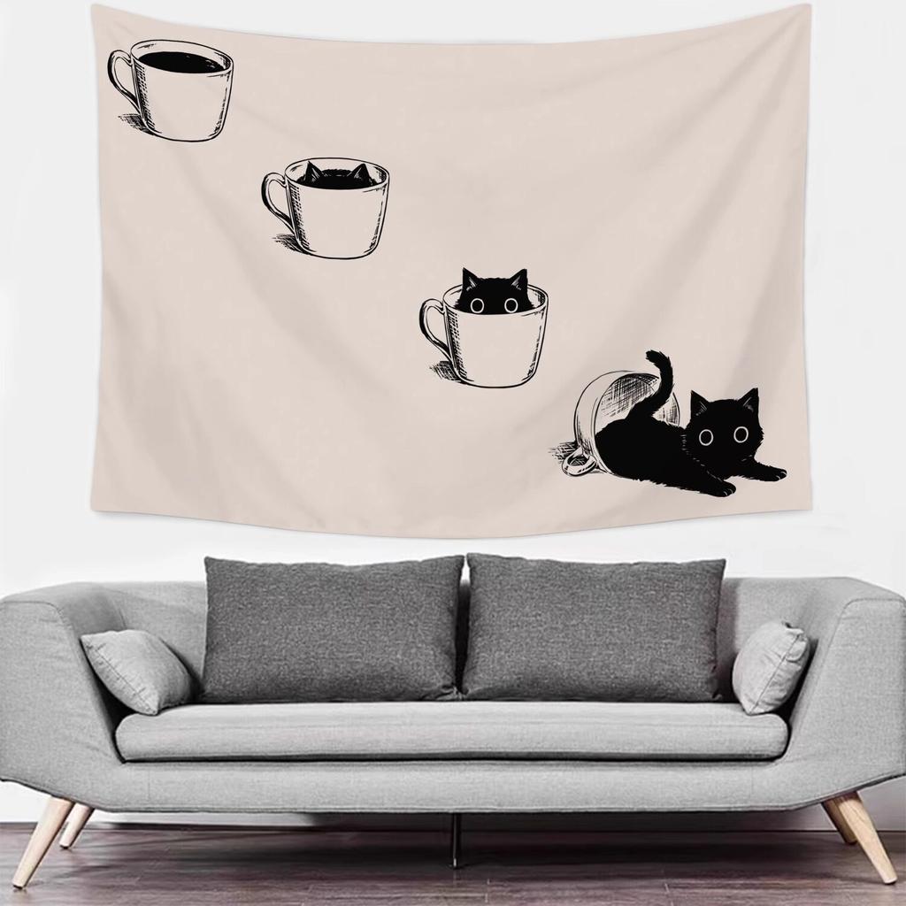 Cat Art Ins Style Decorative Tapestry Bedroom Bedside Wall Hanging Live Broadcast Backdrop Dormitory Renovation Wall Cloth