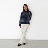 Europe, America, Autumn and Winter New Products, Split Hem Striped Knitted Sweater Top, Round Neck Loose Sweater Women's Clothing