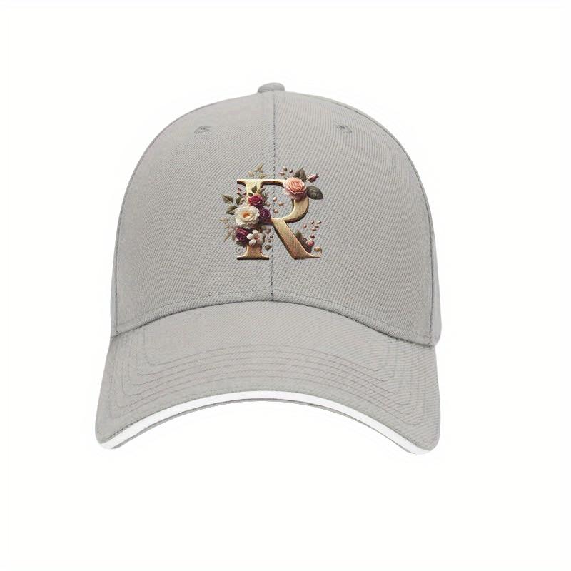 Floral Letter R Baseball Cap Aesthetic Gold Initial Monogram Dad Hat Adjustable Outdoor Sun Protection