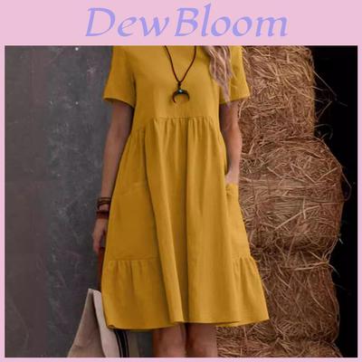 Vintage Cotton Linen Summer Dress With Pockets And Pleated Details For Women