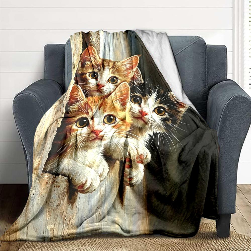 1Pc Curious Kittens Out Blanket Soft And Comfortable Casual Warm Camping Travel Christmas Halloween Xmas Gift M924217