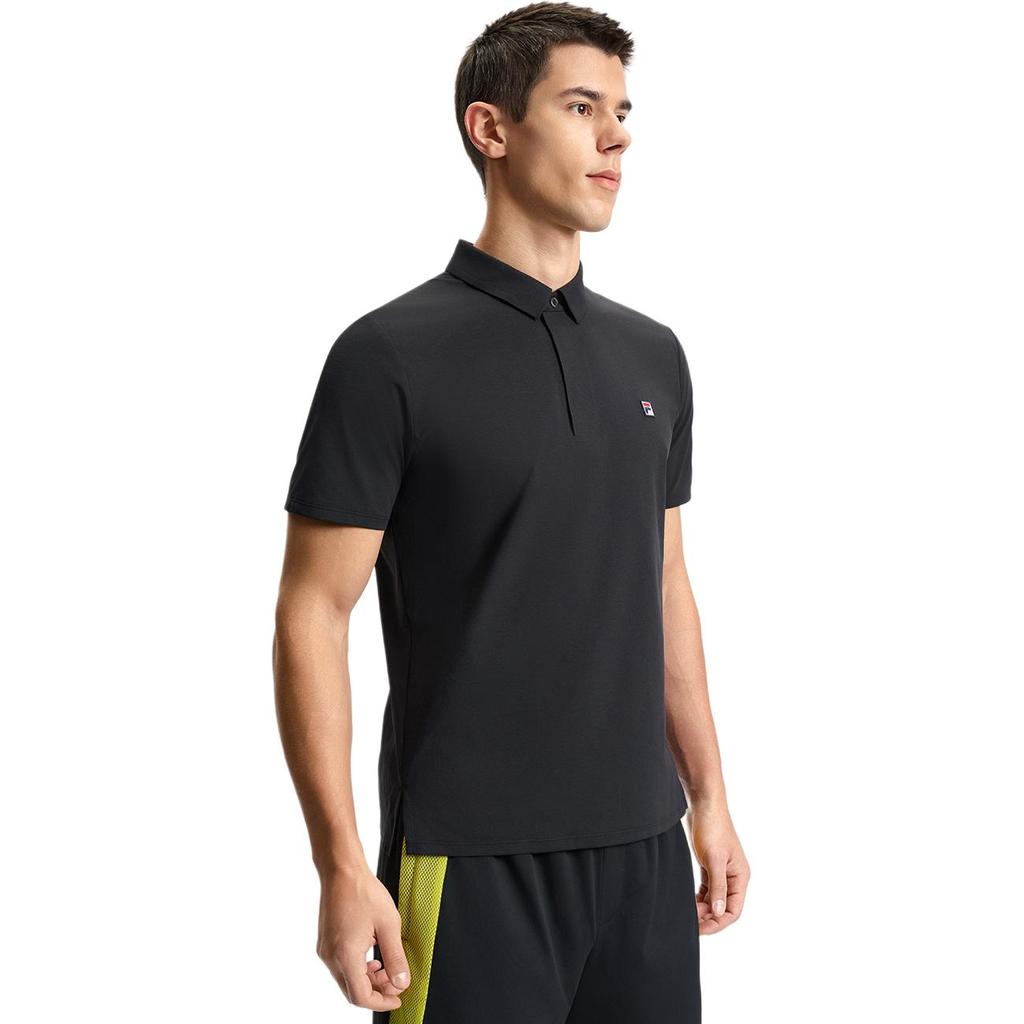 Fila Atletika Tenisová série Logo Ochrana před sluncem Pletený krátký rukáv Polo tričko Pánské topy Hluboce černá A11M523103F-BK