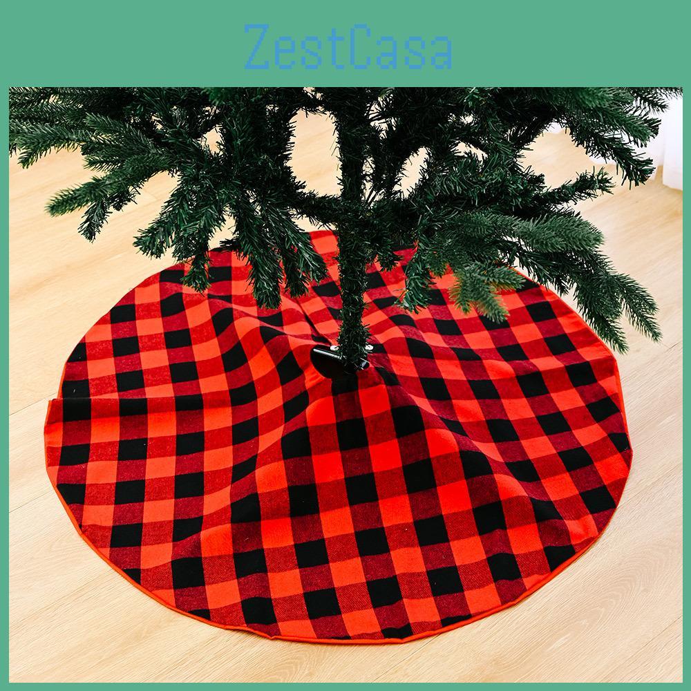 Charming Red And Black Plaid Christmas Tree Skirt 90cm Festive Holiday Decoration