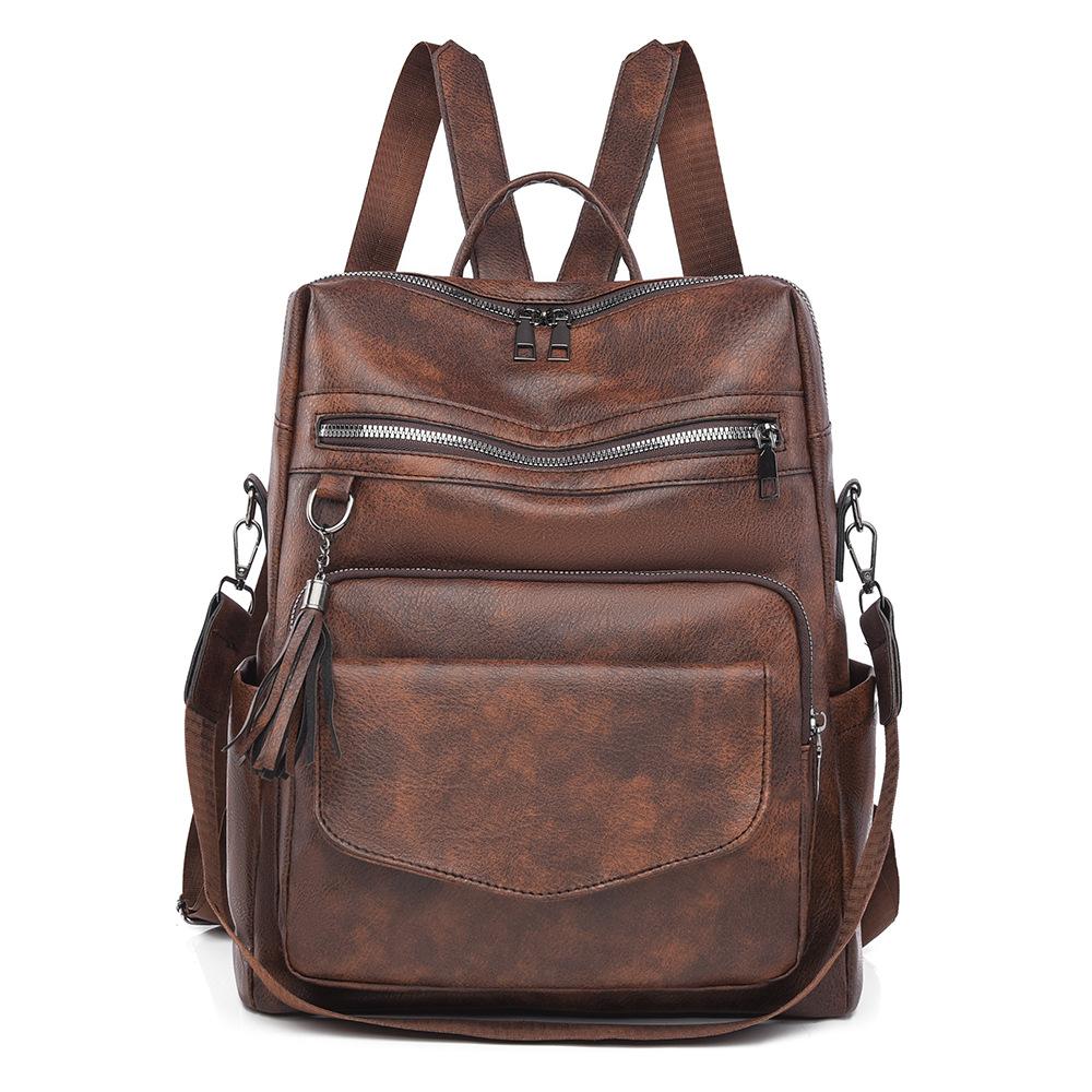 Spring Large-capacity Retro Casual Backpack Color-blocking Backpack