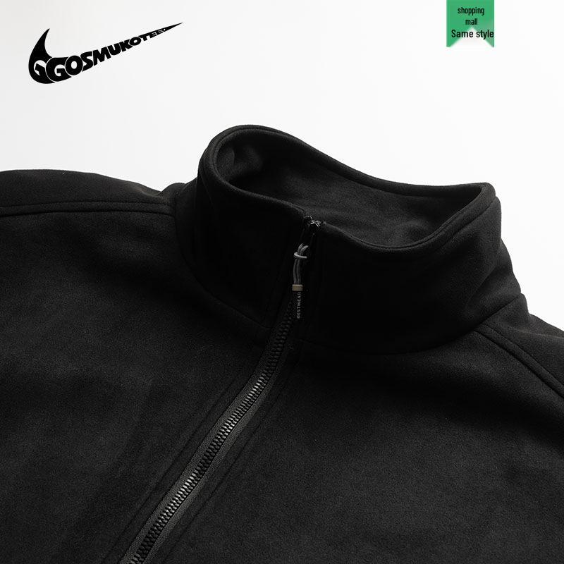Giacca Unisex in Pelle Scamosciata e Pile con Collo Rialzato Stile Giapponese - Uomo Primavera/Autunno 2025 Sportiva e Studente Vestibilità Larga