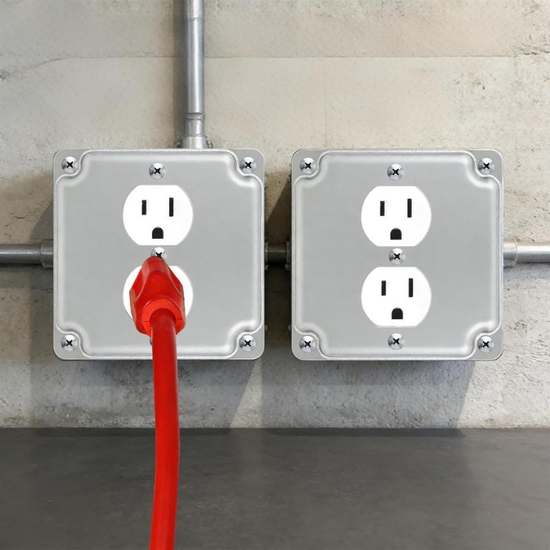 Pack Of 2 Heavy Duty Steel Electrical Box Covers with Raised Designs Switches Plate Covers Set for Square Outlet Boxes