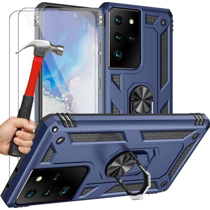 Coque de Protection - PROSHOP - pour Samsung S21 Ultra - Rigide - Bleu Marine - Anti-Rayure - avec 2 Verres Trempés