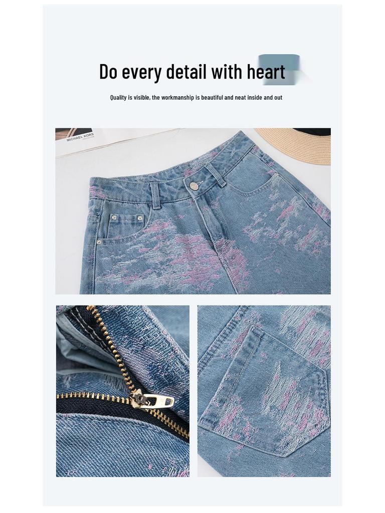 Women's Jacquard Embroidered Wide-Leg Denim Shorts - New 2026 Loose Drape Summer Design Four-Point Pants