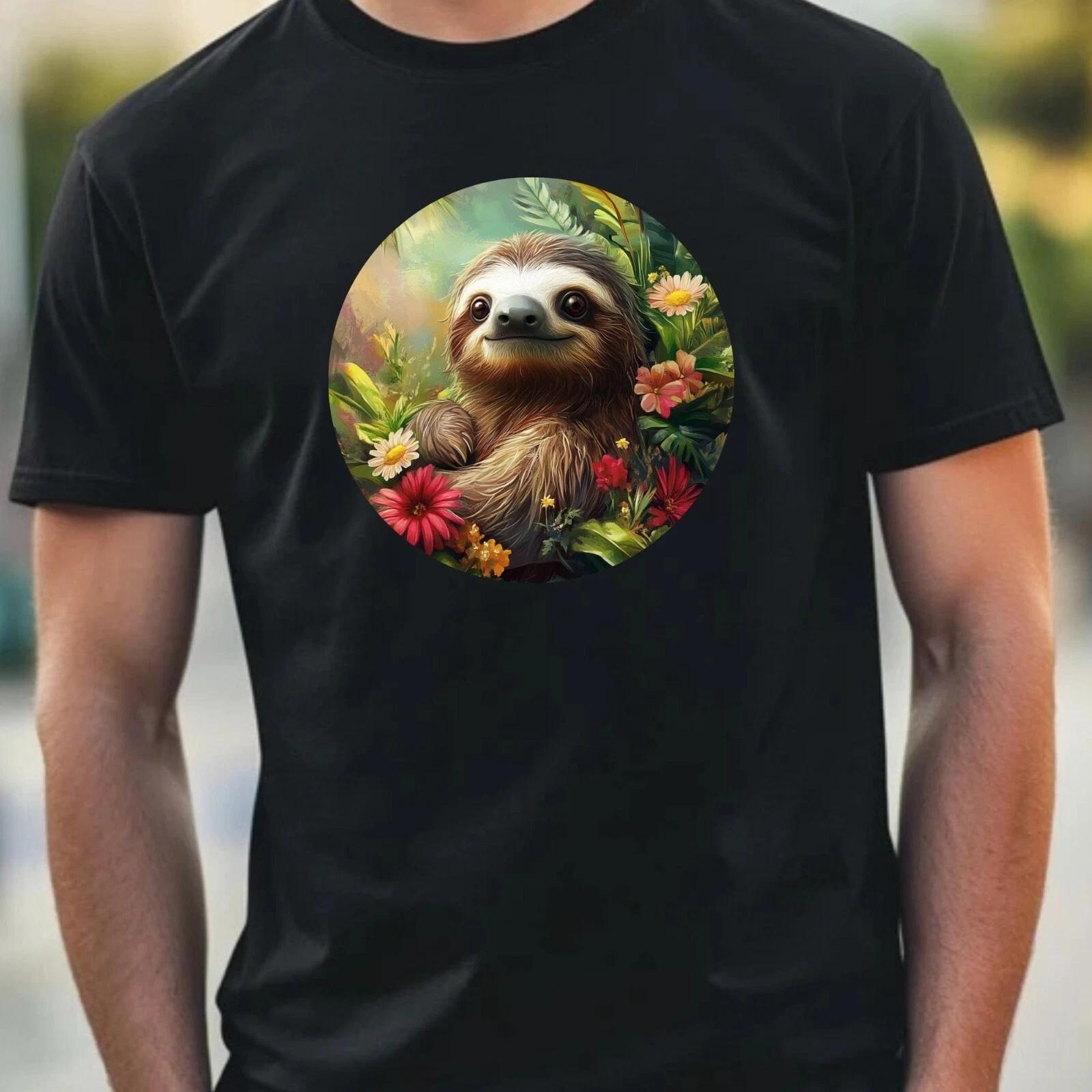 T-Shirt Herren Faultier Portrait Motiv Baumwolle Größe XS bis 5XL XL