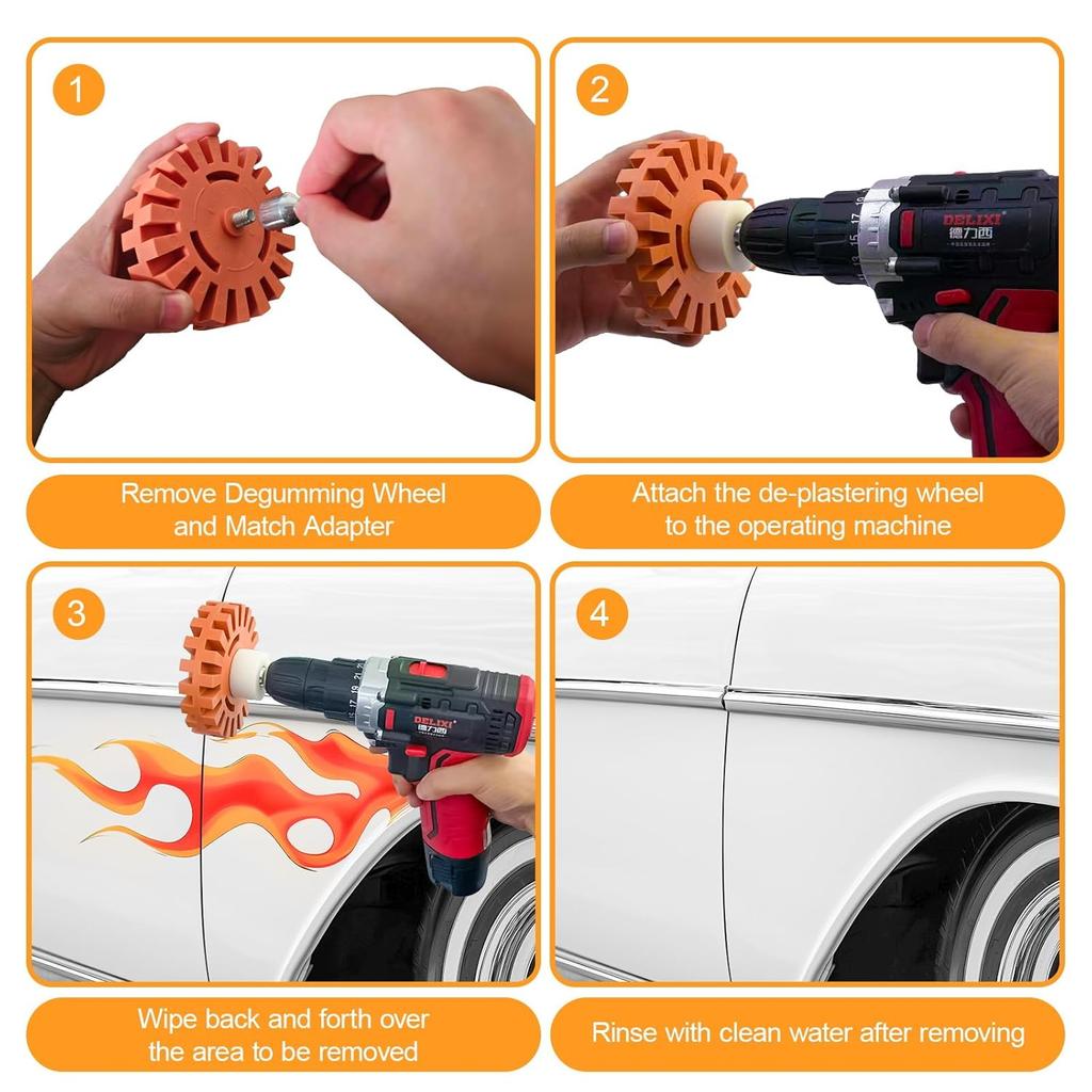2 Packs Of Sticker Remover Rubber Wheels, 4-Inch Rubber Wheels With Drill Bit Adapters, Are Cleaning Tools For Removing Decals, Tapes, And Vinyl