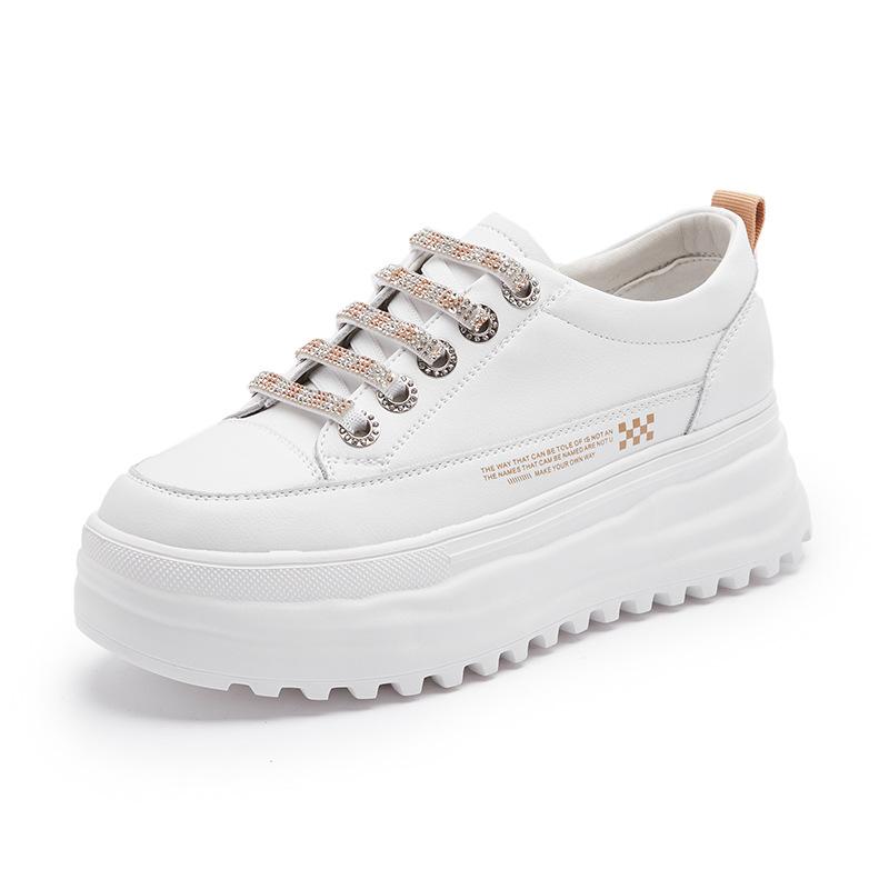

Leather little white shoes women s 2025 spring new breathable versatile sports and leisure shoes muffin thick sole heightening women s shoes 40