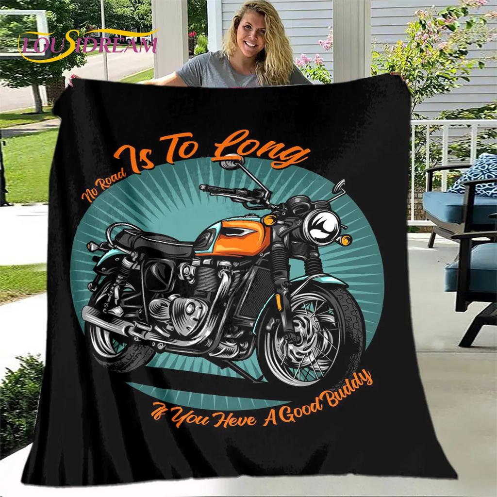 Retro Vintage Motorfiets schedel Zachte Pluche Deken, Flanellen Deken Worpdeken voor Woonkamer Slaapkamer Bed Sofa Picknick Deksel