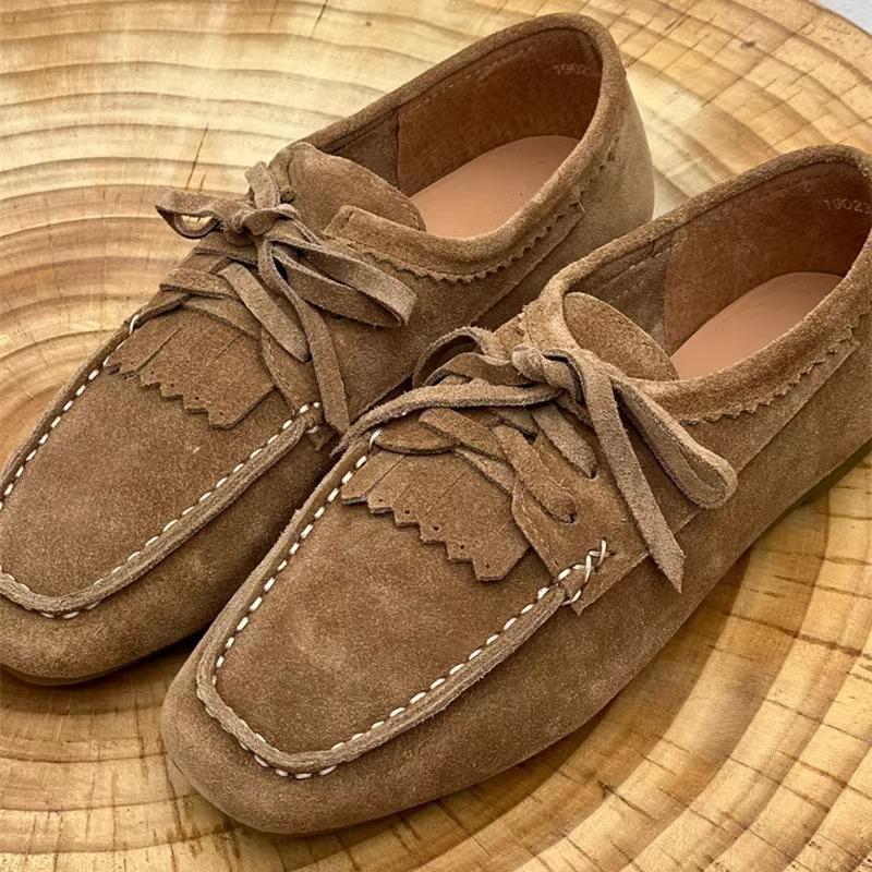 Fashion AIYUQI 2025 Women's Loafers Cow Suede Square Toe Flat Shoes For Women Large Size Shallow Mouth Soft Sole Female Moccasins