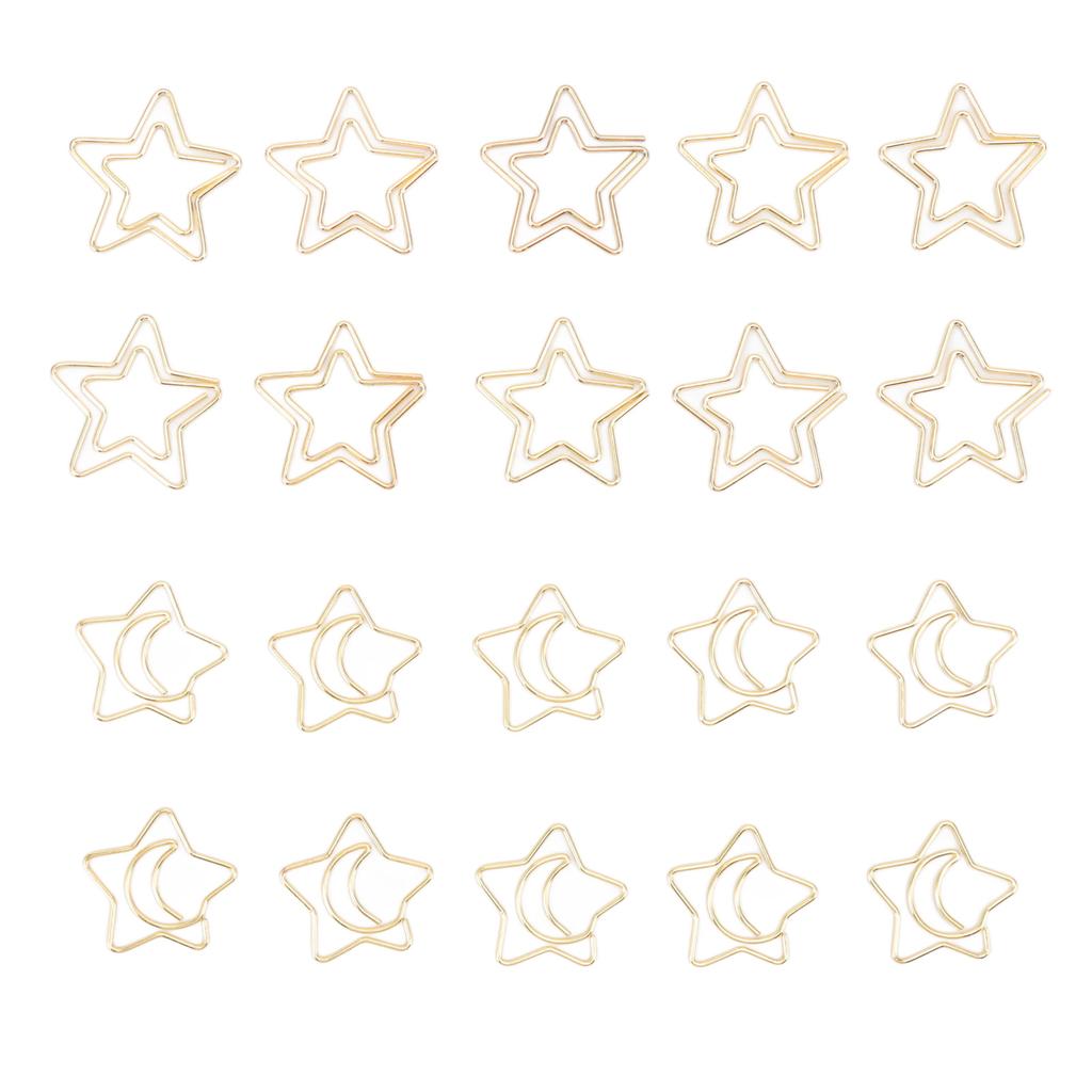 100 Pcs Paper Clips Portable Small Anti Slip Cute Star Moon Shape Electroplating Gold Metal Office F