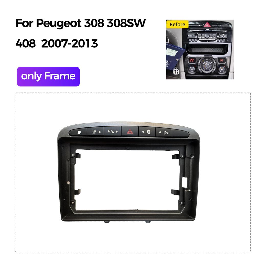 9 inch Frame 2 Din Car Radio Fascia For Peugeot 308 308SW 408 2007-2013 Audio Dash Kit Installation Frame Cable Canbus Radio Accessories 4