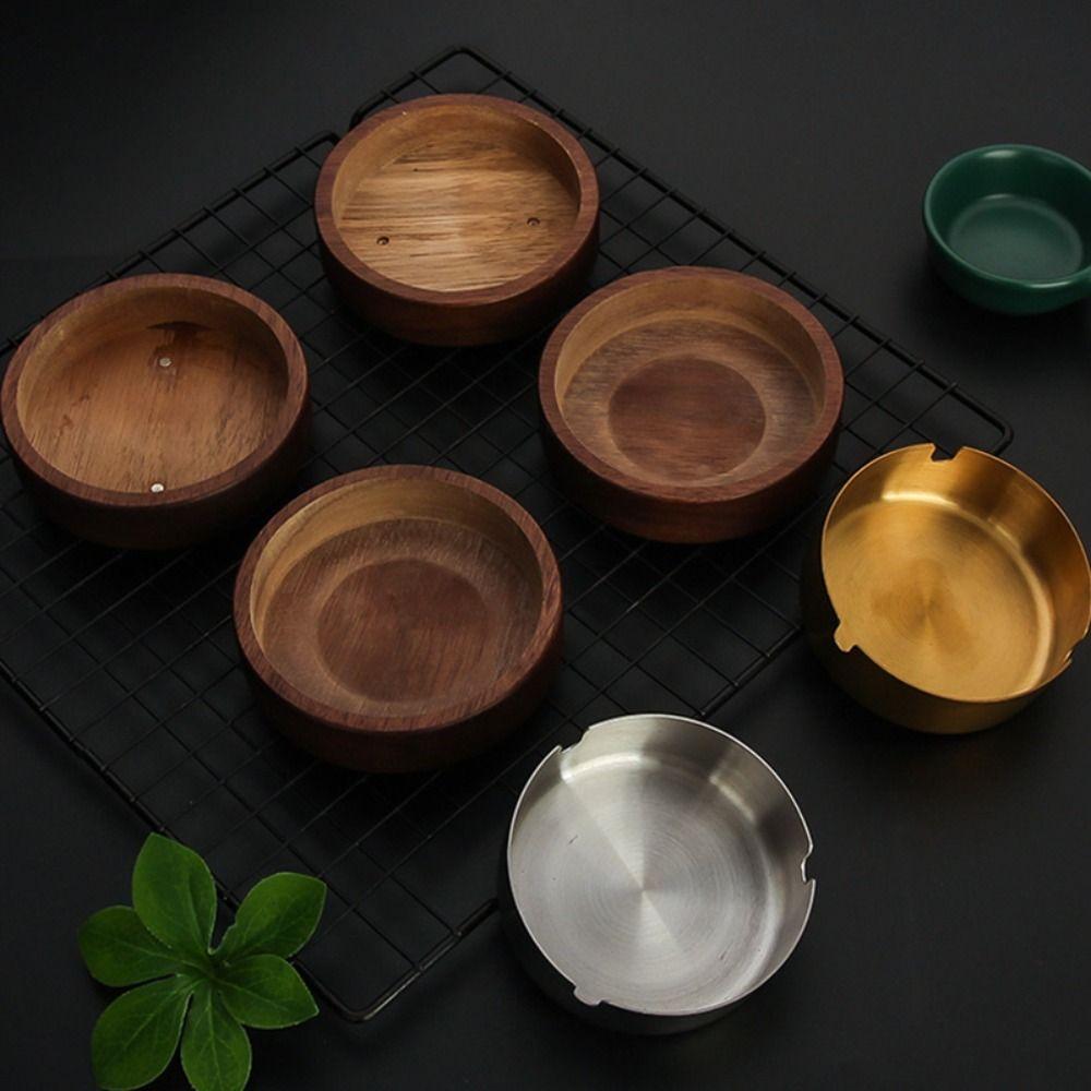 Simple Wood Wooden Ashtray Stainless Steel Liner With Lid Windproof Ashtray Ashtray With Lid Desk Accessories