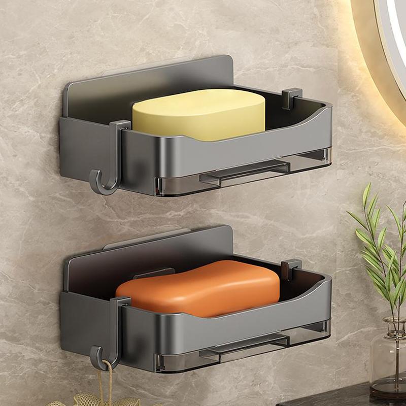 Bathroom Soap Holder Free-Punching Wall Mounted Soap Sponge Holder Organizer Double Drainage Soap Dish Bathroom Accessories