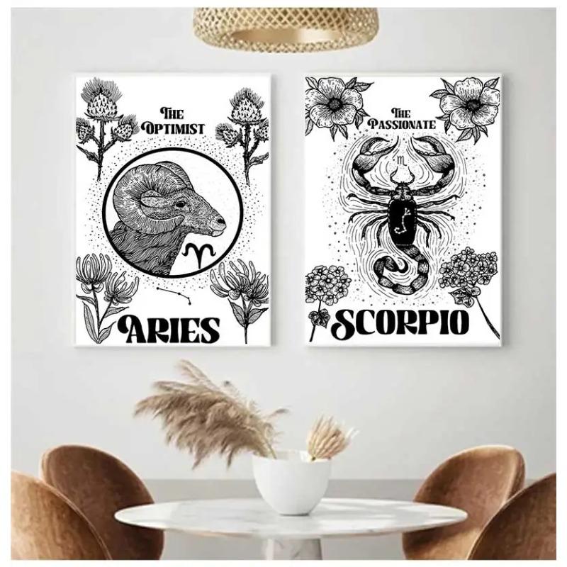 Zodiac Star Sign Wall Art Canvas Painting Astrology Posters Prints Boho Cancer Libra Gemini Constellation Living Room Home Decor