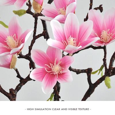 Silk Material Artificial Magnolia Flower Gradient Color 6 Heads Design Faux Flower Realistic Look Touch Feeling