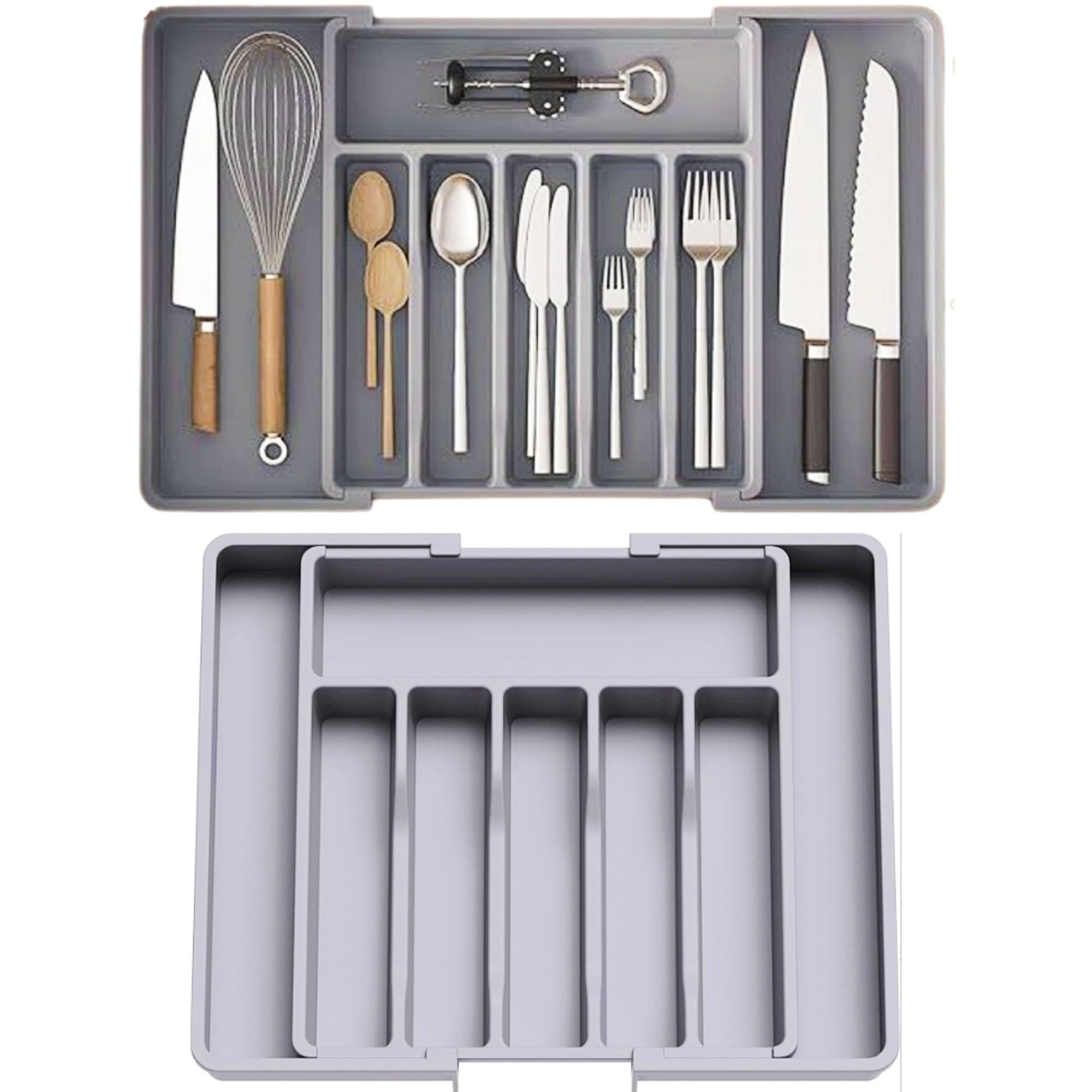 

merrytime Столовые приборы Расширяемый органайзер для столовых приборов Кухонные столовые приборы Организация столовых приборов Посуда Столовые приборы Серый чехол, Чехол, Инструменты, Чехол, Хранение, Лоток, серый