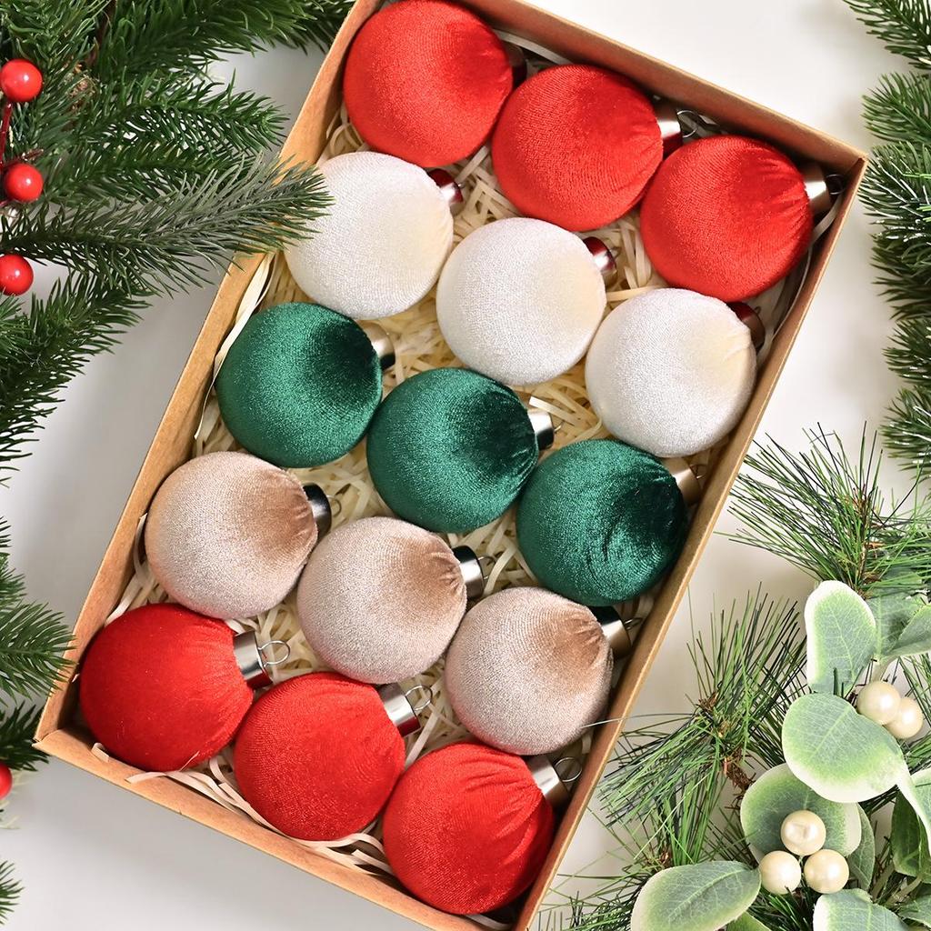 Flocked Plush Christmas Ball Ornaments for Tree Decorations