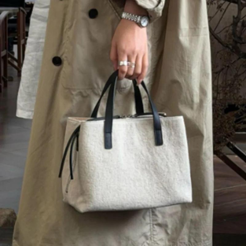 

Women s Multi-compartment Zippered Tote Bag Large Capacity Retro Canvas Tote Bag Leisure Simple High-end Commuter Shoulder Bag серый