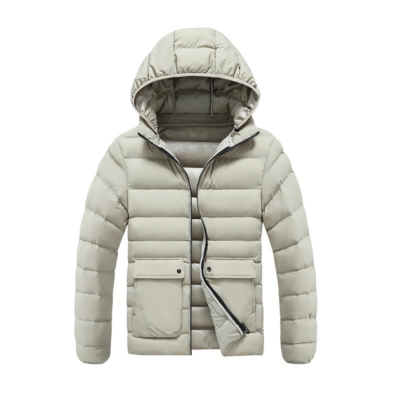 Light Section of The Clothing Cotton Coat Men's Winter Solid Colour Removable Cap Slim Thickened Top Coat Comfortable and Versatile Jacket