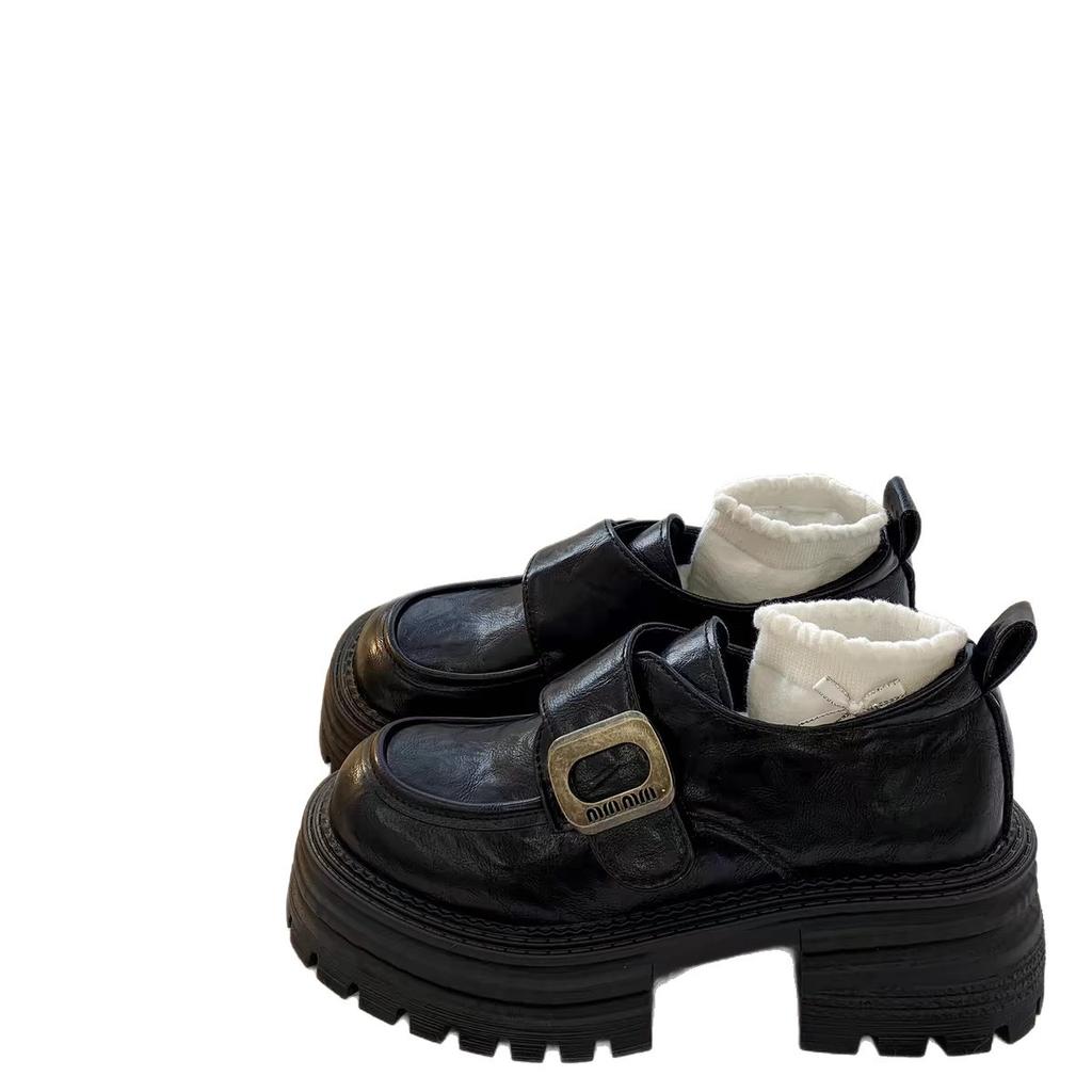 Black Muffin Sole Loafers Women's 2025 New Autumn Versatile with Skirt Jk Retro British Style Small Leather Shoes Women
