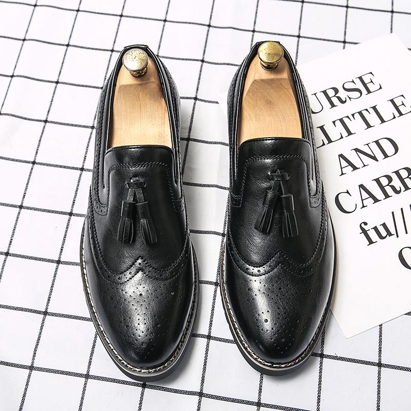 Men s Black Slip-On Leather Bean Shoes – Formal & Casual British Style 43 чёрный