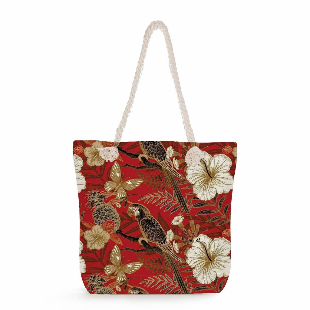 Flowers Print Thick Rope Single-shoulder Beach Bag 7220