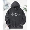 Simple Line Pattern   Printing Washed Clothing Fashion  Loose Hoodie Cotton Autumn Hoody Simplicity Unisex