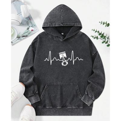 Simple Line Pattern   Printing Washed Clothing Fashion  Loose Hoodie Cotton Autumn Hoody Simplicity Unisex