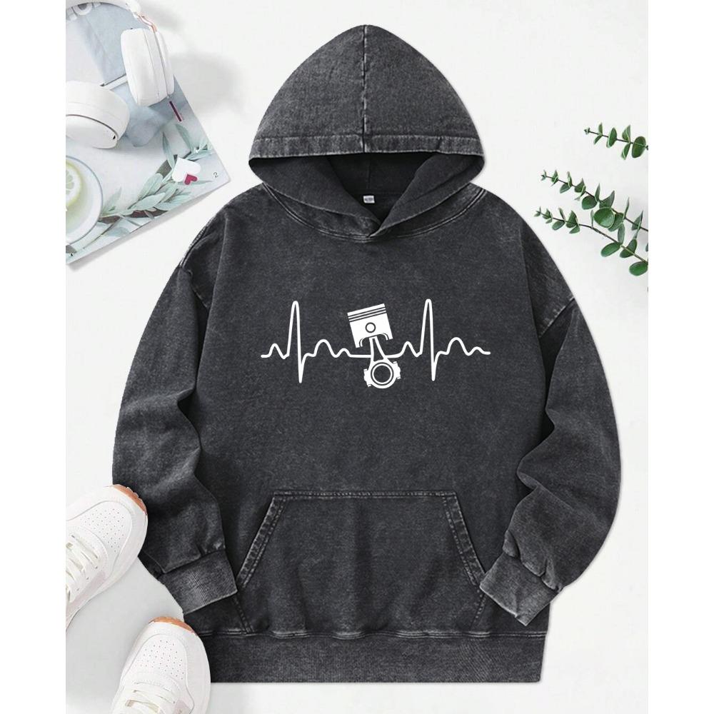 Simple Line Pattern   Printing Washed Clothing Fashion  Loose Hoodie Cotton Autumn Hoody Simplicity Unisex