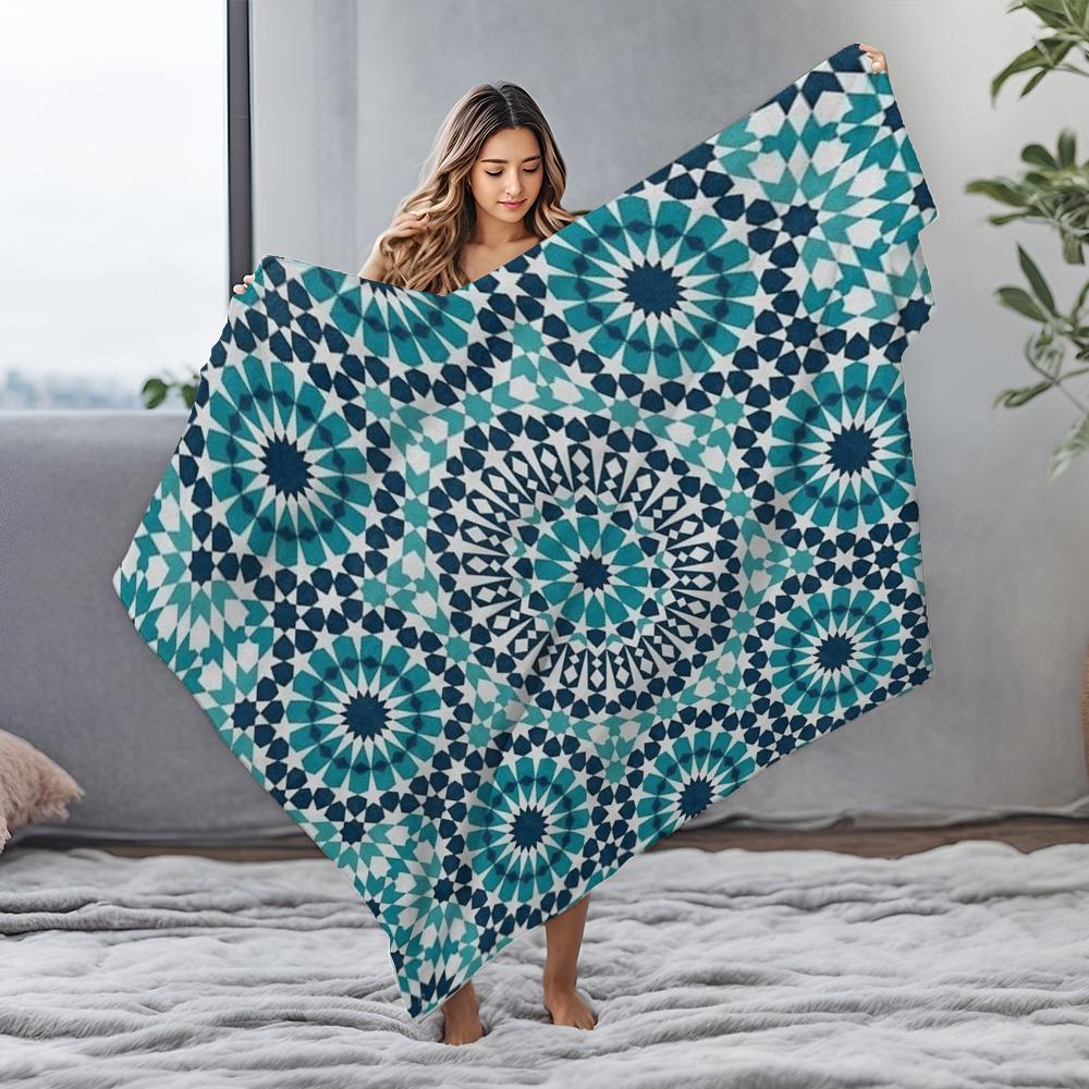 Navy Blue Geometric Pattern Cotton Throw Blanket Decorative Sofa Bed Cover Cushion for Home Decor