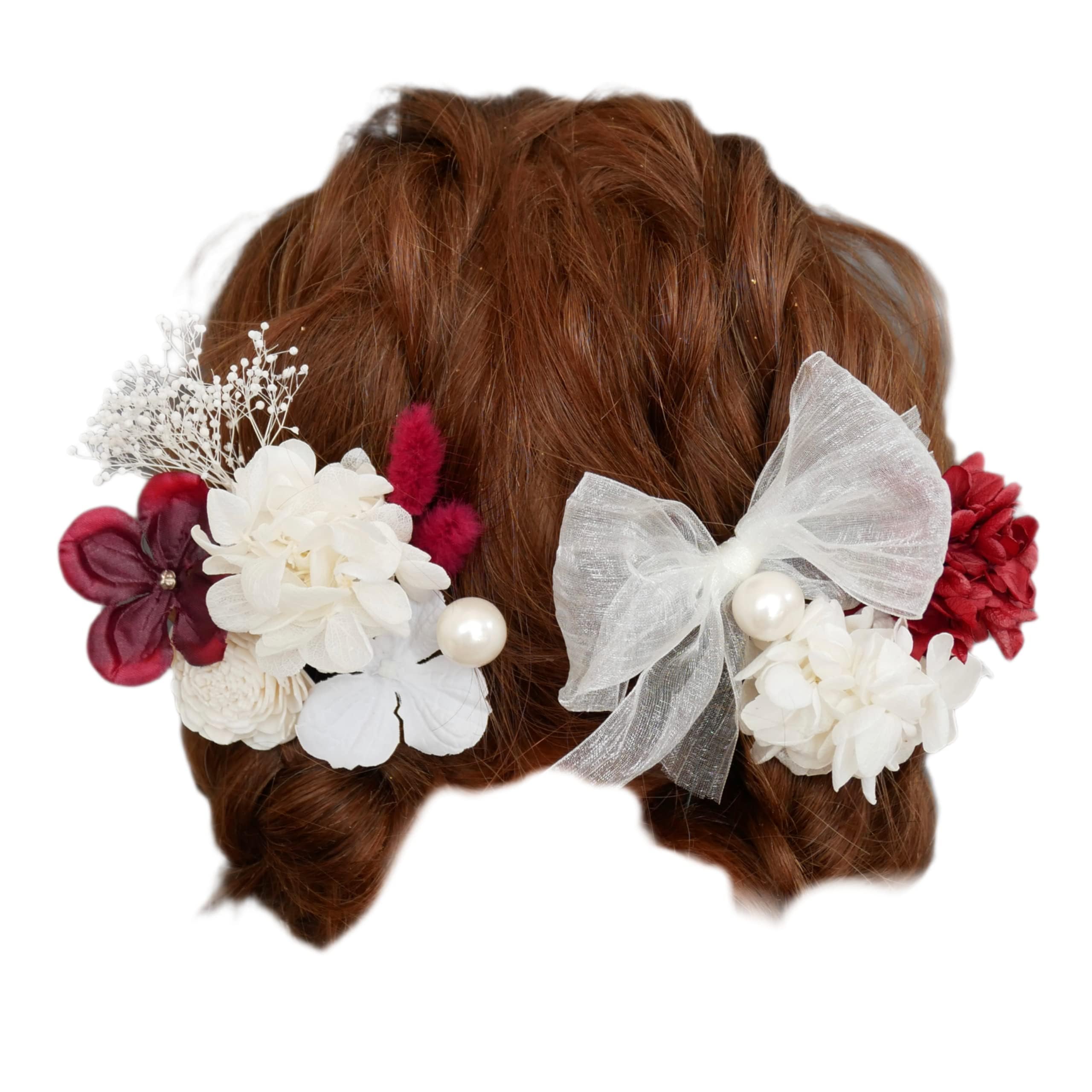 

753 Кимоно Сухоцвет Сохраненный цветок Волосы Органза [Бриа] Сити-Го-Сан Украшение, (красный)