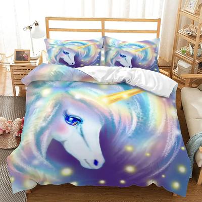 Regenbogen Einhorn Bettbezug Set Queen Größe, Glitzer Regenbogen Einhorn Bettwäsche Set für Mädchen Teenager, Regenbogen Einhorn Bettdeckenbezug