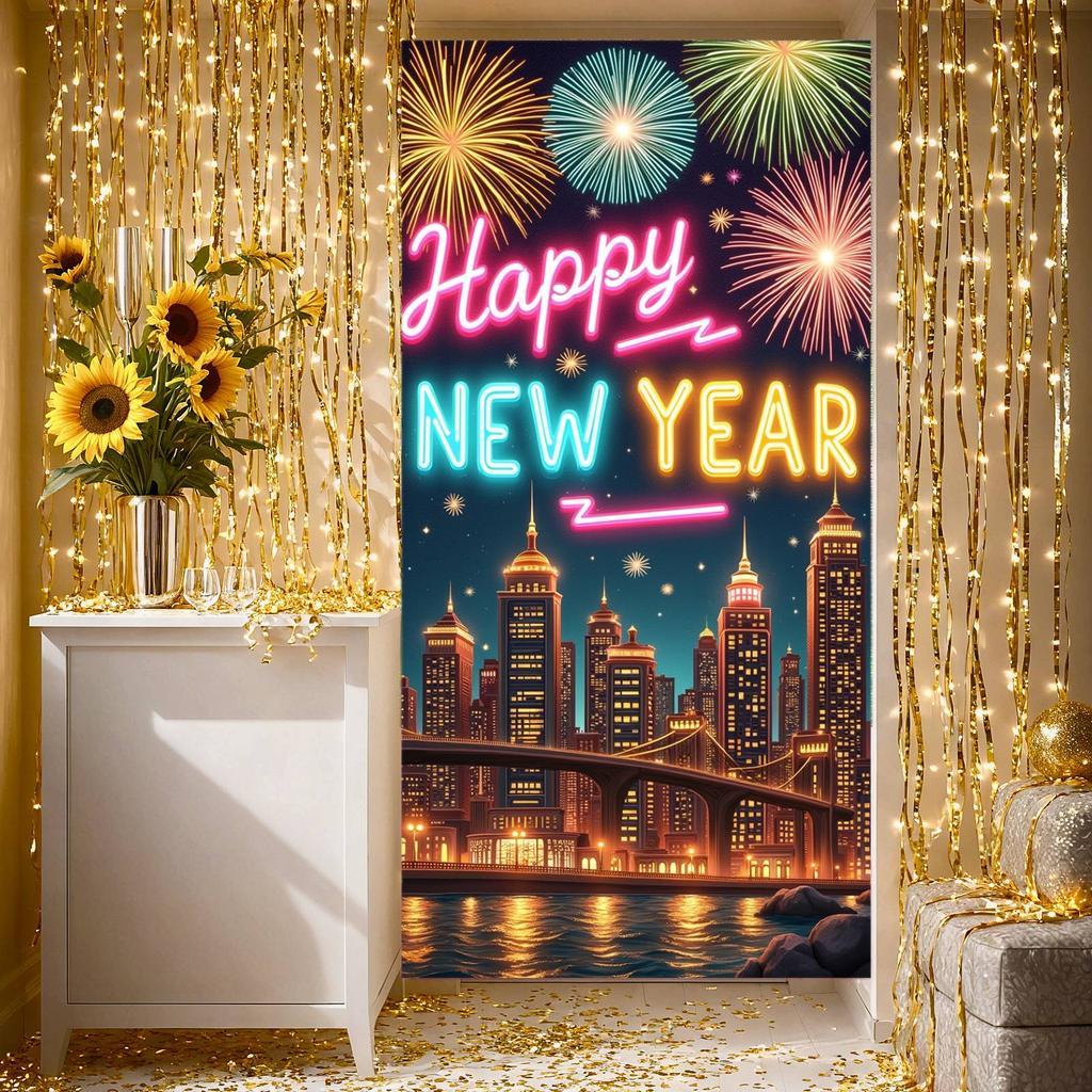 Happy New Year Banner Festive Party Backdrop Night Party Banner Urban Landscape Event Banner For Festive Gathering Outdoor