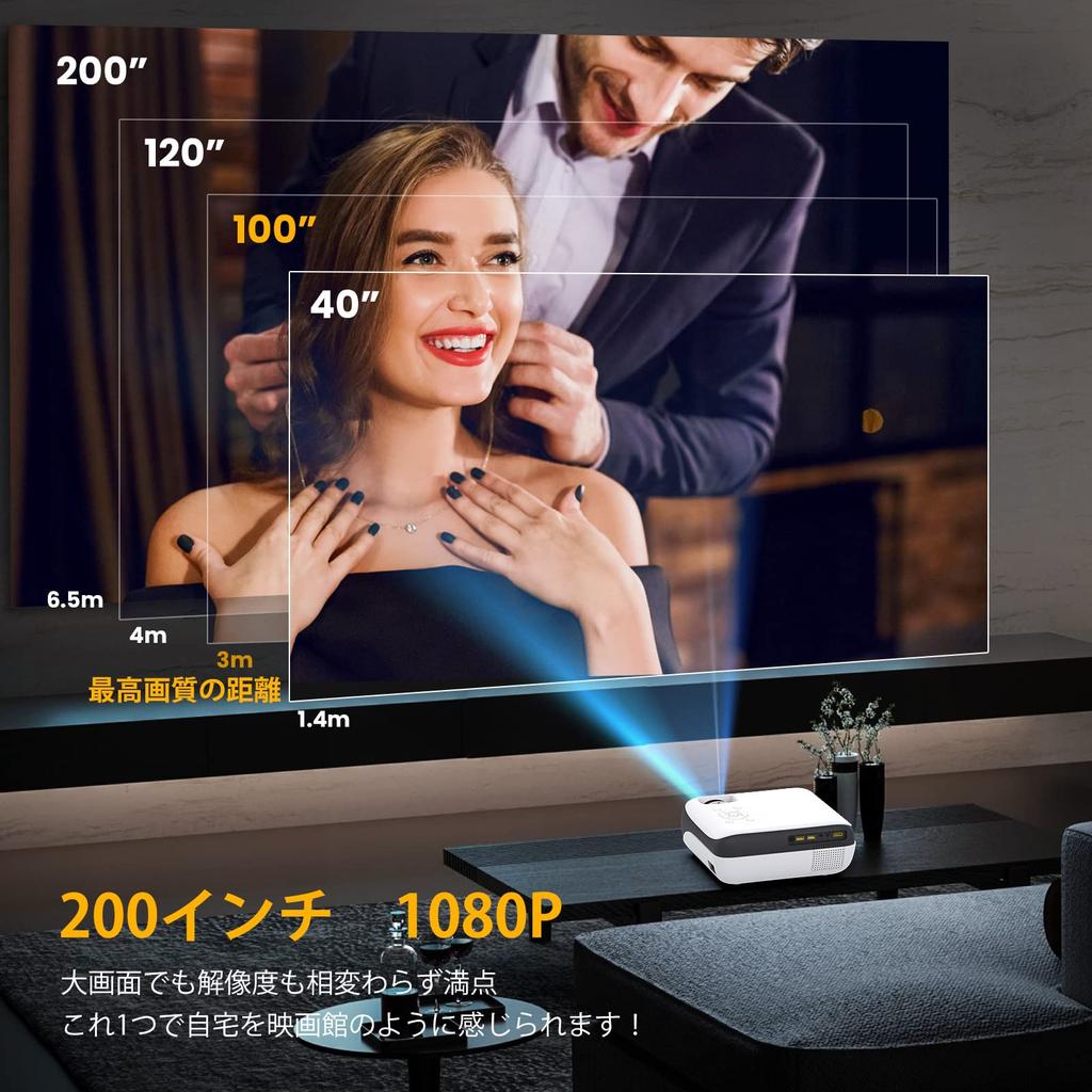 Kostengünstiger HAPPRUN-Projektor für Zuhause, 1080P 4K, hoher Bluetooth-Niedrigenergie-Kleinprojektor für Zuhause, Projektionsleinwand, Zoom, Keystone-Deckenplayer, Fernbedienung