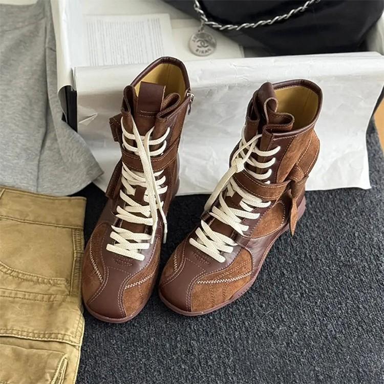 Cowhide Edition~ Retro Versatile Frosted Leather Boxing Boots Women's Strap Side Zipper External Wear Mountaineering Dexun Martin Boots