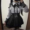 Jirai kei Outfit Lolita Mädchen Bluse Damen Langarmhemd Kawii Schleife Schwarz Röcke Hemden Y2K Süßer Japanischer Damenstil Set