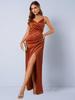 Women's Japanese Silk-like Satin Dress – Spring/Autumn, Sexy Pleated Bridesmaid/Formal Skirt