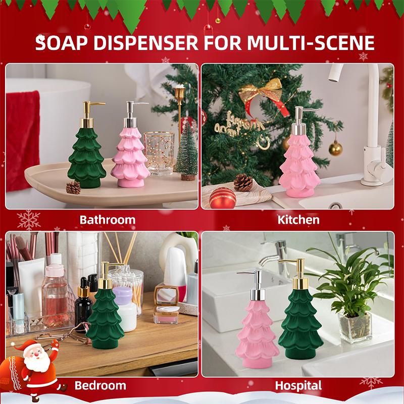 Christmas Soap Dispenser, Resin Green And Pink Holiday Christmas Tree Hand Dish Soap Dispenser