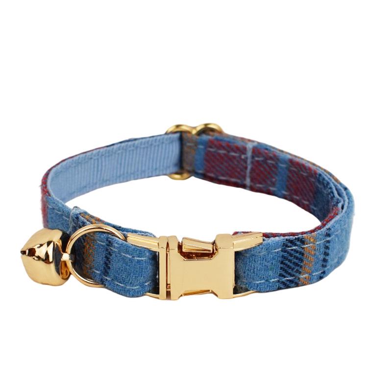 Plaid Series Engravable Pet Collar with Bell - For Cats & Dogs