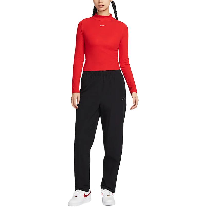 Nike Sportswear Essentials Fashion Versatile Slim Fit Long Sleeve T-Shirt Women Tops University-Red Color-Mix Sail DV7881-657
