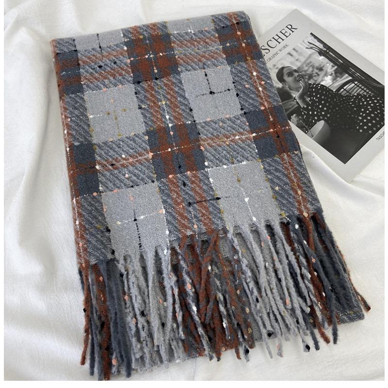 Scarf Women's Winter New Imitation Cashmere Plaid Scarf Student Sweet Warm Thickened Fringed Shawl