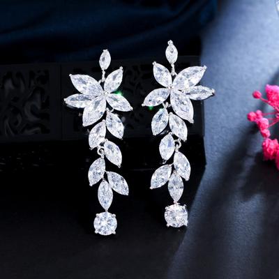 Třpytivé zirkonové květinové náušnice AAA pro ženy, elegantní módní visací svatební, zásnubní, nevěsta, šperky, dárek